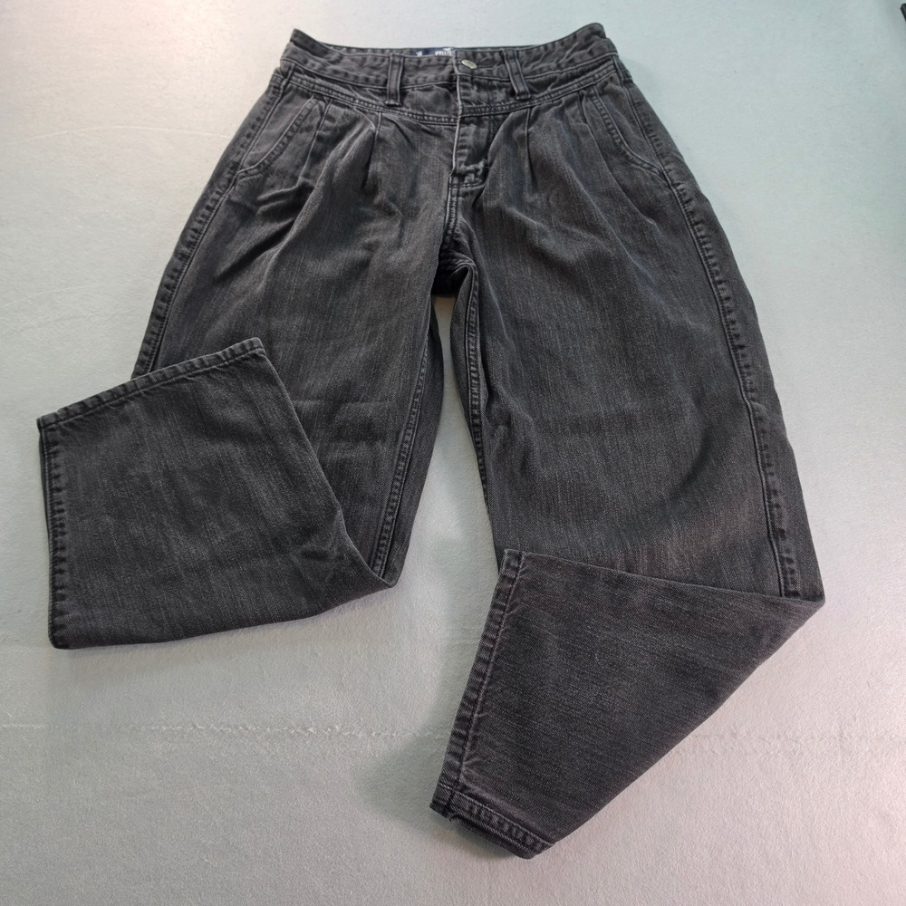 Hollister Womens High Rise Barrel Jean 3R Black Pleated Denim Pants W26 L25